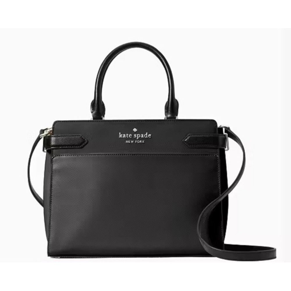 New Kate‎ Spade Madison Staci Medium Satchel Shoulder Bag Black Leather Purse.